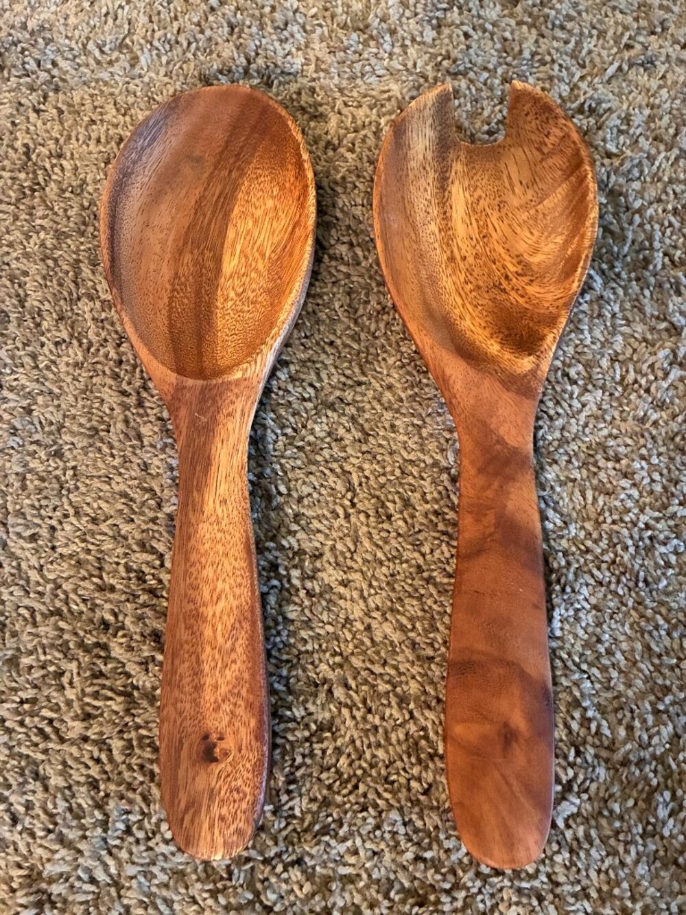Large Vintage Wooden Salad Servers Set (Spoon and Fork), Brown Teak